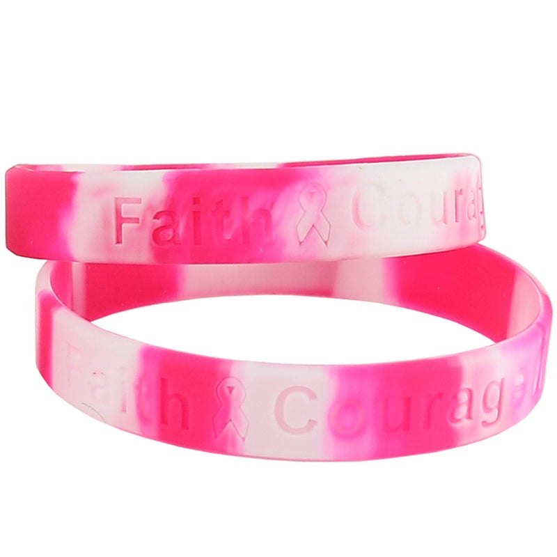 Skeleteen Breast Cancer Awareness Bracelets - Pink Ribbon Camouflage Silicone Rubber Cancer Support Bulk Party Giveaways Favors - Lot of 50 - Image 4